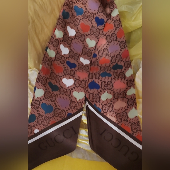 Designer Multicolor Heart Pattern Scarf, Bag Twilly, Hairtie - Picture 3 of 4